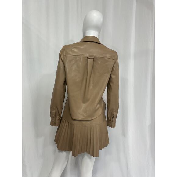Simkhai 'Cindy' Tan Vegan Leather Pleated Mini Dress Size 2 - Picture 3 of 5